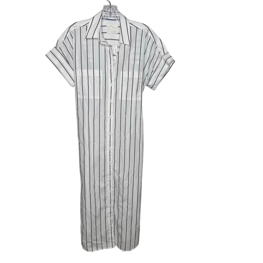J.Crew Striped Shirt Dress XS Relaxed Fit 100%‎ Cotton Button Front Maxi Midi